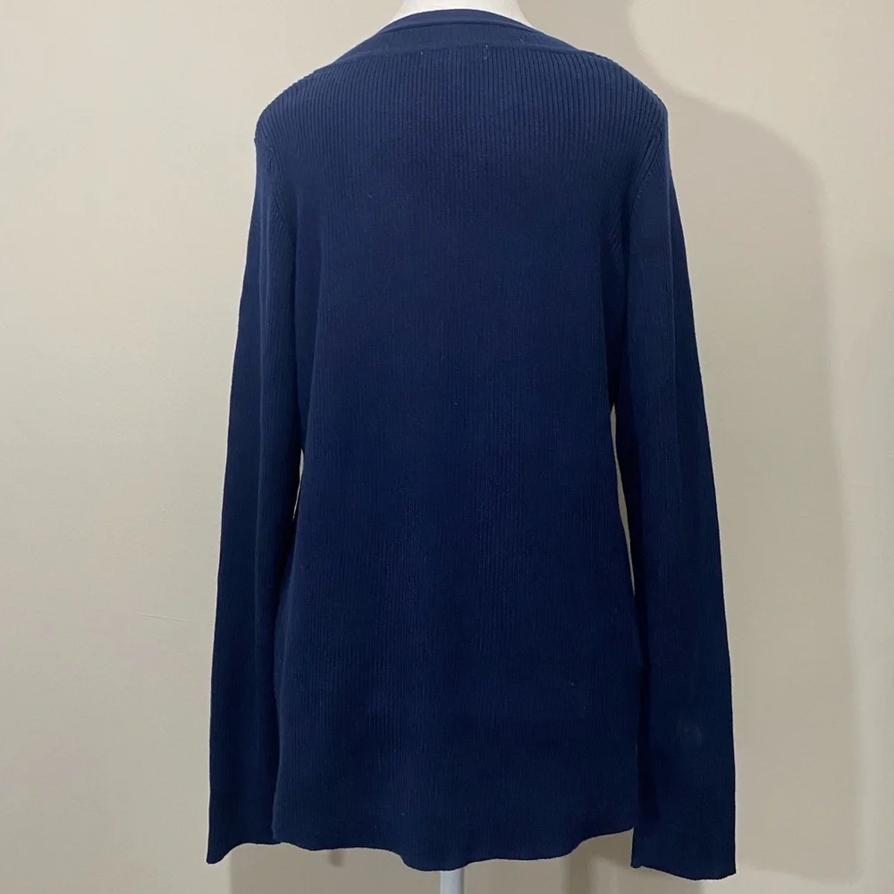 Kim Rogers Ribbed Sweater Criss Cross V-Neck Women’s XL Navy Long Sleeve Career